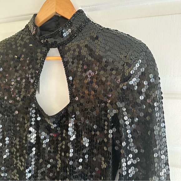 Vintage NiteLine Black Sequin Keyhole High Heart Neck Mini Dress Size 10 Swifty - Picture 3 of 7